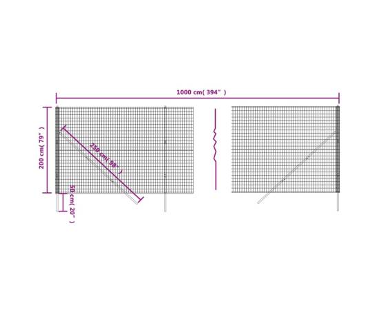 Gard plasă de sârmă, antracit, 2x10 m, oțel galvanizat, 5 image