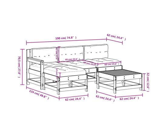 Set mobilier de grădină cu perne, 5 piese, alb, lemn masiv, 9 image