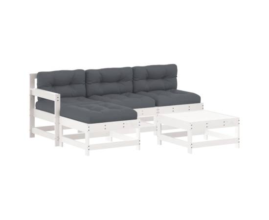 Set mobilier de grădină cu perne, 5 piese, alb, lemn masiv, 2 image