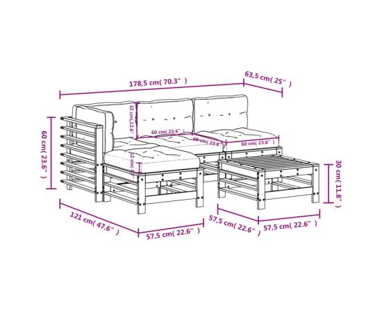 Set mobilier de grădină cu perne, 5 piese, lemn masiv douglas, 9 image