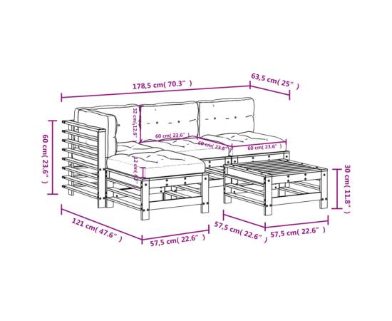 Set mobilier de grădină cu perne, 5 piese, lemn masiv, 9 image