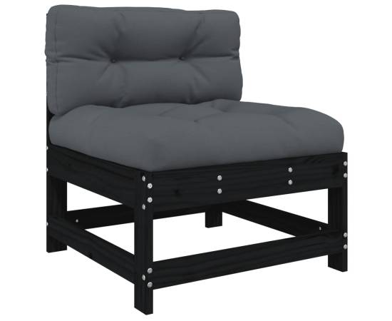 Set mobilier de grădină cu perne, 5 piese, negru, lemn masiv, 4 image