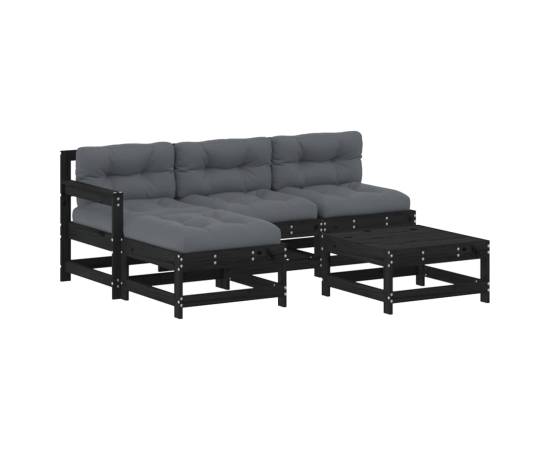 Set mobilier de grădină cu perne, 5 piese, negru, lemn masiv, 2 image