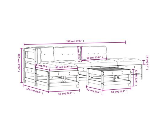 Set mobilier de grădină cu perne, 6 piese, lemn de pin tratat, 9 image