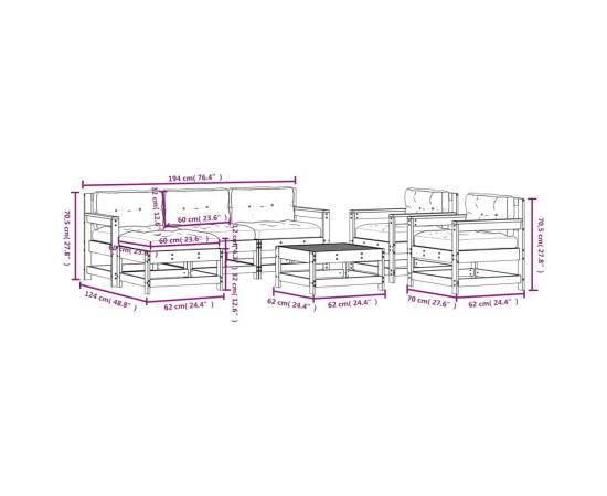 Set mobilier de grădină cu perne, 7 piese, alb, lemn masiv, 10 image