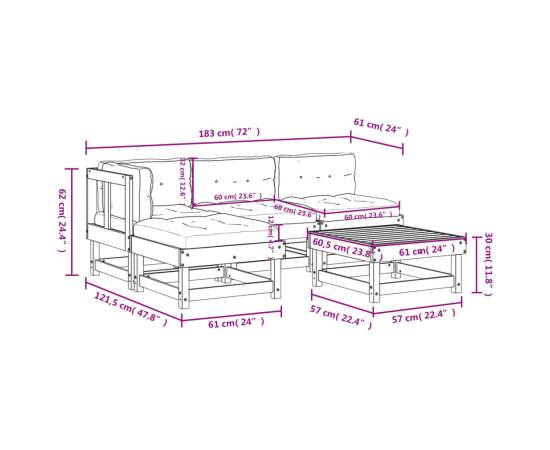 Set mobilier grădină cu perne, 5 piese, gri, lemn masiv, 9 image