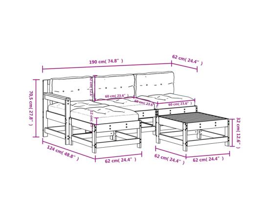 Set mobilier grădină cu perne, 5 piese, gri, lemn masiv, 9 image