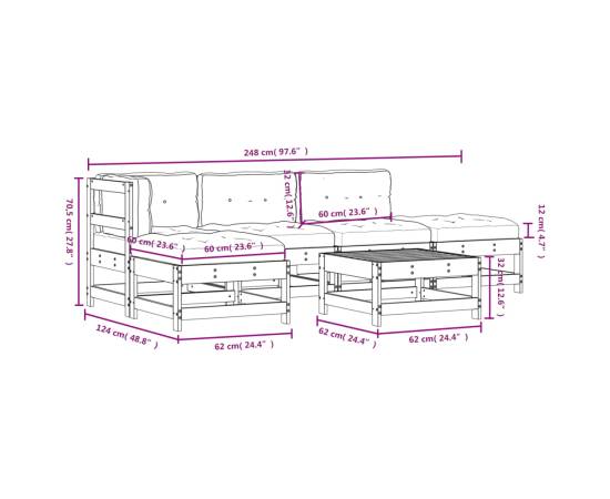 Set mobilier grădină cu perne, 6 piese, negru, lemn masiv, 9 image