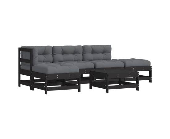 Set mobilier grădină cu perne, 6 piese, negru, lemn masiv, 2 image