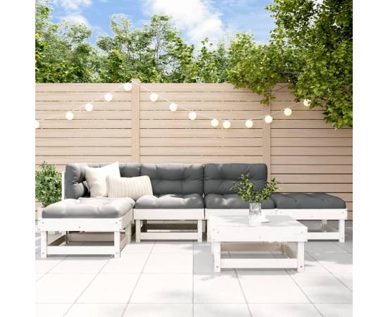 Set mobilier relaxare grădină&perne 6 piese alb lemn masiv pin