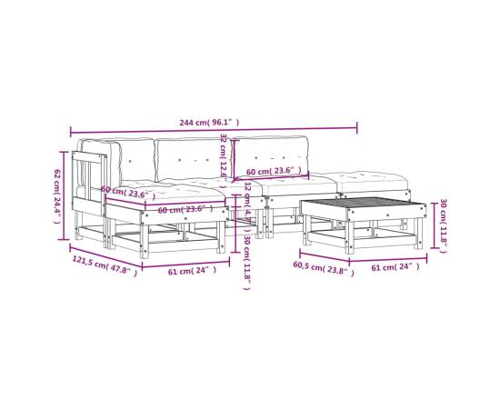 Set mobilier relaxare grădină&perne 6 piese gri lemn masiv pin, 9 image