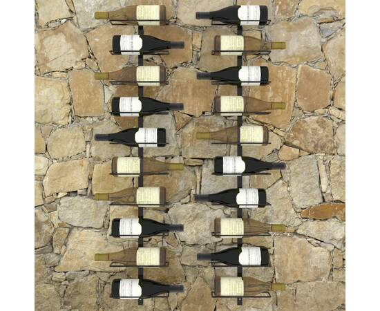 Suporturi sticle de vin de perete 20 sticle 2 buc. negru metal, 2 image