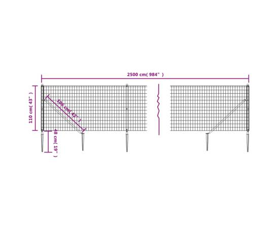 Gard plasă de sârmă cu țăruși de fixare, antracit, 1,1x25 m, 5 image