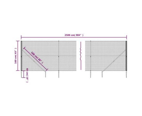 Gard plasă de sârmă cu țăruși de fixare, antracit, 1,6x25 m, 5 image