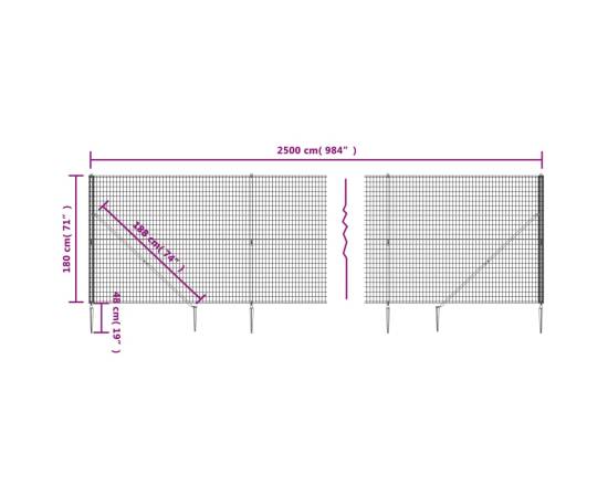 Gard plasă de sârmă cu țăruși de fixare, antracit, 1,8x25 m, 5 image