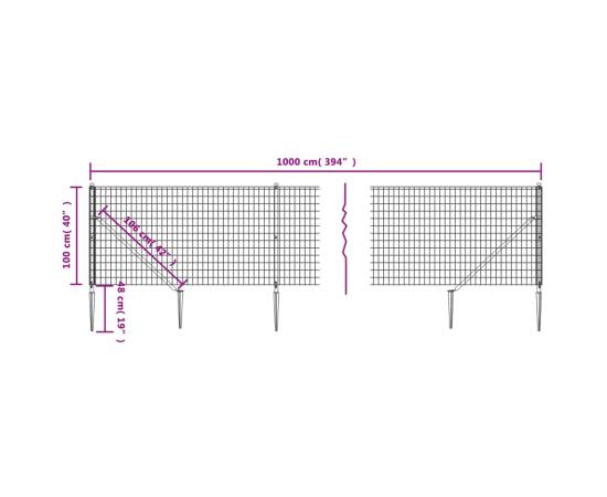 Gard plasă de sârmă cu țăruși de fixare, antracit, 1x10 m, 5 image