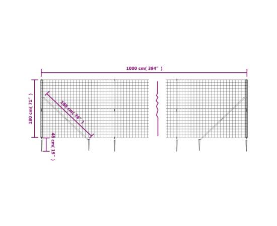 Gard plasă de sârmă cu țăruși de fixare, verde, 1,8x10 m, 5 image