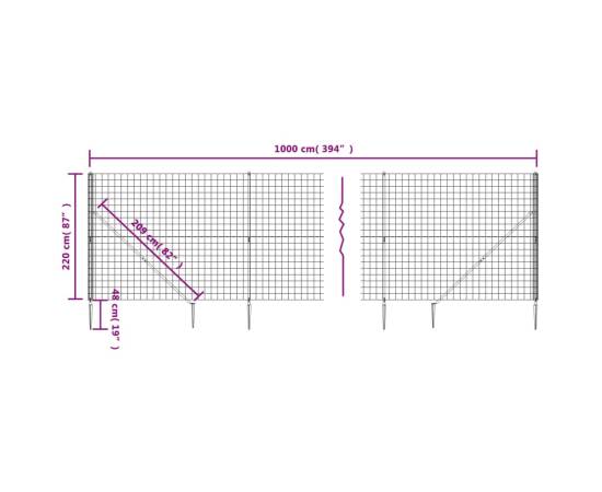 Gard plasă de sârmă cu țăruși de fixare, verde, 2,2x10 m, 5 image