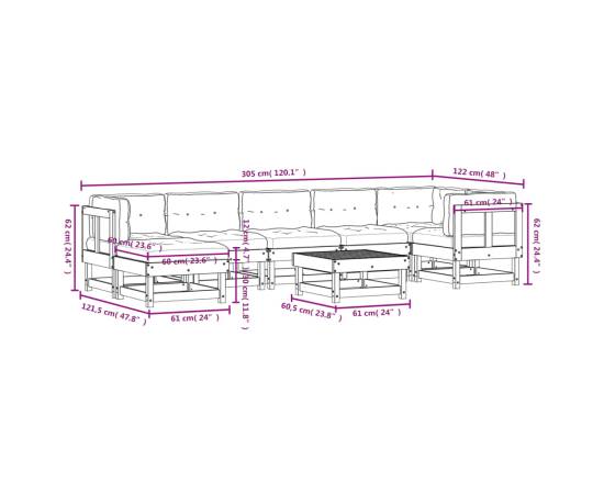 Set mobilier de grădină cu perne, 8 piese, alb, lemn masiv, 9 image