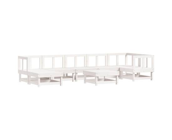 Set mobilier de grădină cu perne, 8 piese, alb, lemn masiv, 3 image