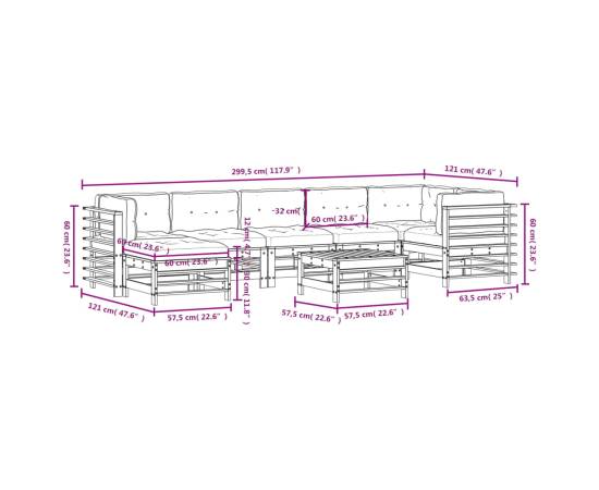 Set mobilier de grădină cu perne, 8 piese, lemn de pin tratat, 9 image