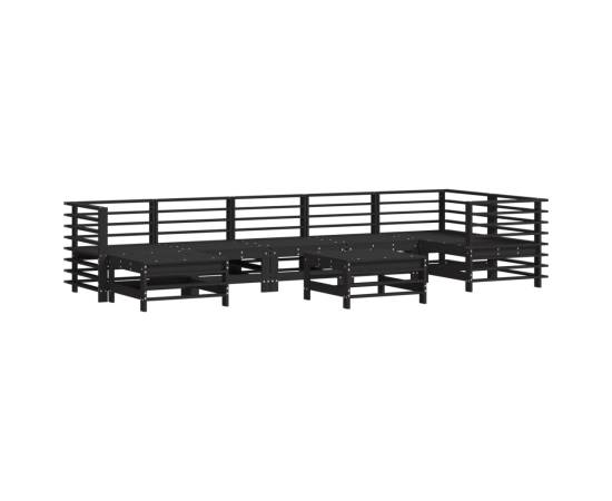 Set mobilier de grădină cu perne, 8 piese, negru, lemn masiv, 3 image