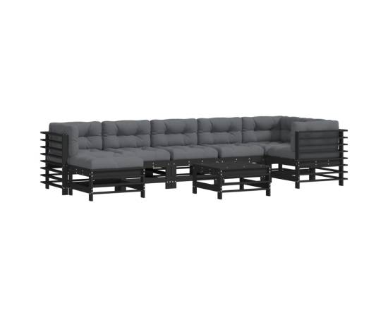 Set mobilier de grădină cu perne, 8 piese, negru, lemn masiv, 2 image