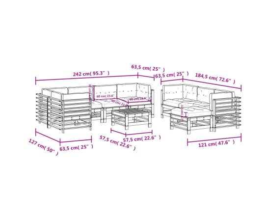 Set mobilier grădină cu perne, 10 piese, gri, lemn masiv, 9 image