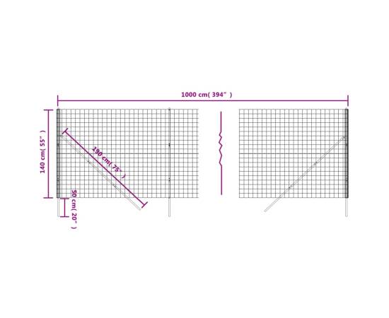 Gard plasă de sârmă, antracit, 1,4x10 m, oțel galvanizat, 5 image