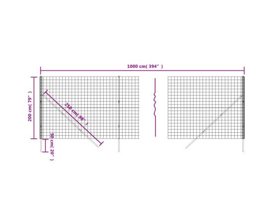 Gard plasă de sârmă, antracit, 2x10 m, oțel galvanizat, 5 image