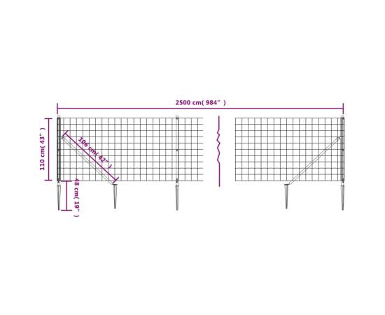 Gard plasă de sârmă cu țăruși de fixare, antracit, 1,1x25 m, 5 image