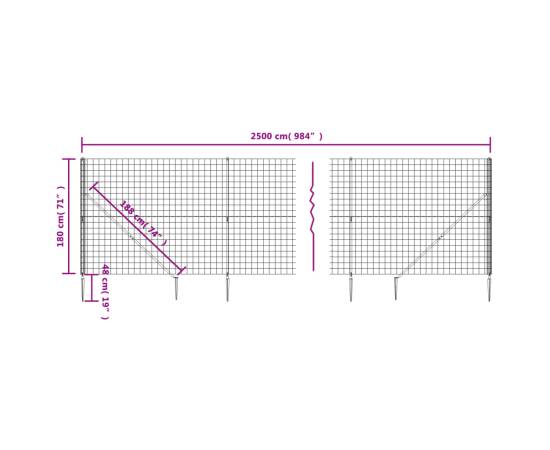 Gard plasă de sârmă cu țăruși de fixare, antracit, 1,8x25 m, 5 image