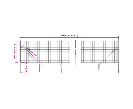 Gard plasă de sârmă cu țăruși de fixare, antracit, 1x25 m, 5 image