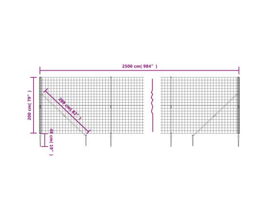 Gard plasă de sârmă cu țăruși de fixare, antracit, 2x25 m, 5 image