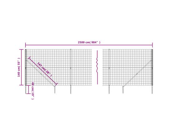 Gard plasă de sârmă cu țăruși de fixare, verde, 1,4x25 m, 5 image