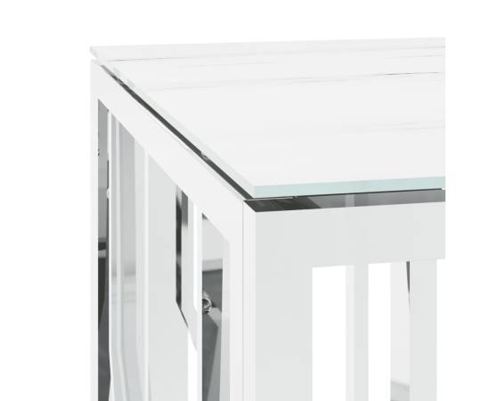 Masă de cafea, argintiu, 110x45x45 cm, oțel inoxidabil/sticlă, 5 image
