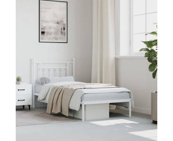 Cadru de pat metalic cu tăblie, alb, 80x200 cm, 3 image