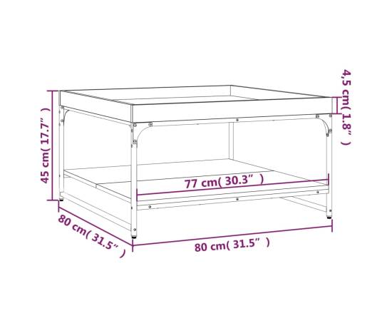 Măsuță cafea, stejar maro, 80x80x45 cm lemn prelucrat și fier, 9 image
