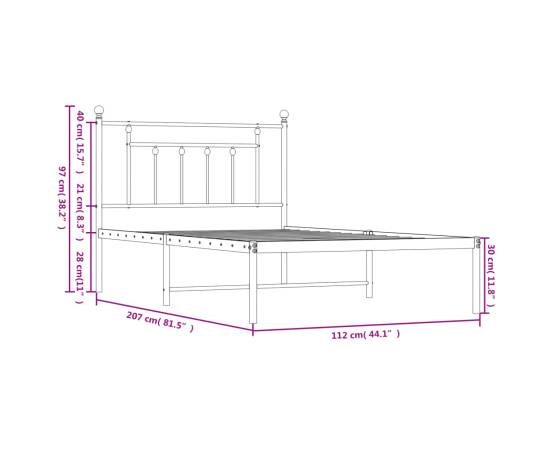 Cadru de pat din metal cu tăblie, alb, 107x203 cm, 10 image