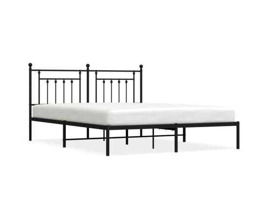 Cadru de pat metalic cu tăblie, negru, 160x200 cm, 2 image