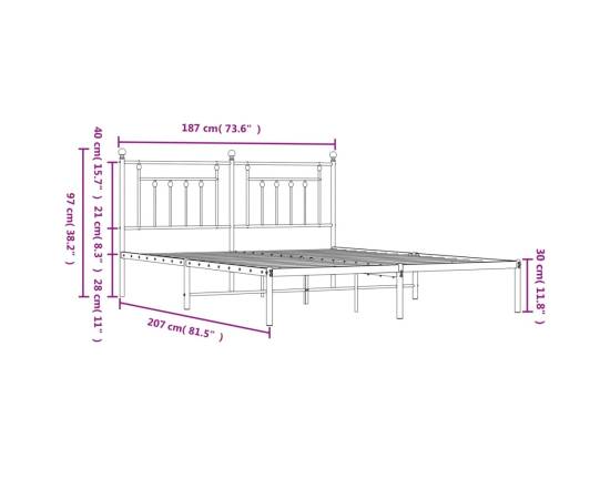 Cadru de pat metalic cu tăblie, negru, 180x200 cm, 10 image
