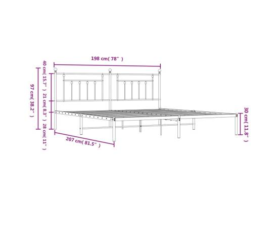 Cadru de pat metalic cu tăblie, negru, 193x203 cm, 10 image