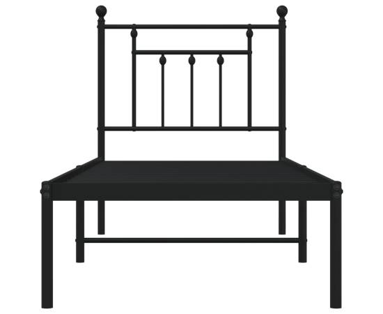 Cadru de pat metalic cu tăblie, negru, 75x190 cm, 6 image