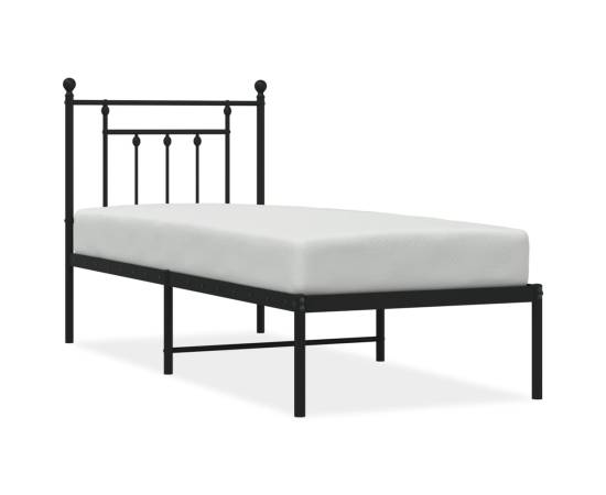 Cadru de pat metalic cu tăblie, negru, 75x190 cm, 2 image