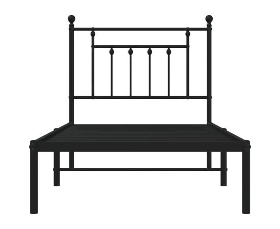 Cadru de pat metalic cu tăblie, negru, 90x190 cm, 6 image