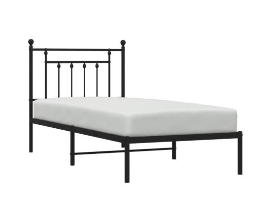 Cadru de pat metalic cu tăblie, negru, 90x190 cm, 4 image