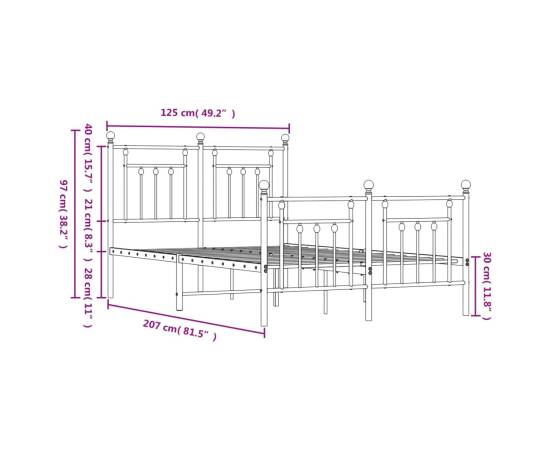 Cadru pat metalic cu tăblie de cap/picioare, negru, 120x200 cm, 10 image