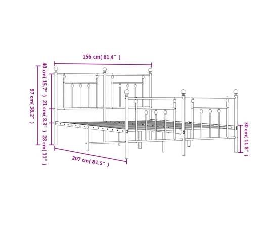 Cadru pat metalic cu tăblie de cap/picioare, negru, 150x200 cm, 10 image