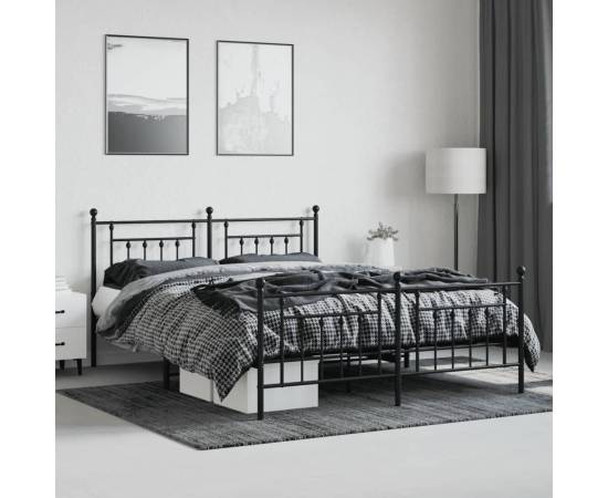 Cadru pat metalic cu tăblie de cap/picioare, negru, 160x200 cm, 3 image