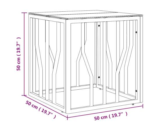 Masă de cafea, argintiu, 50x50x50 cm, oțel inoxidabil și sticlă, 6 image